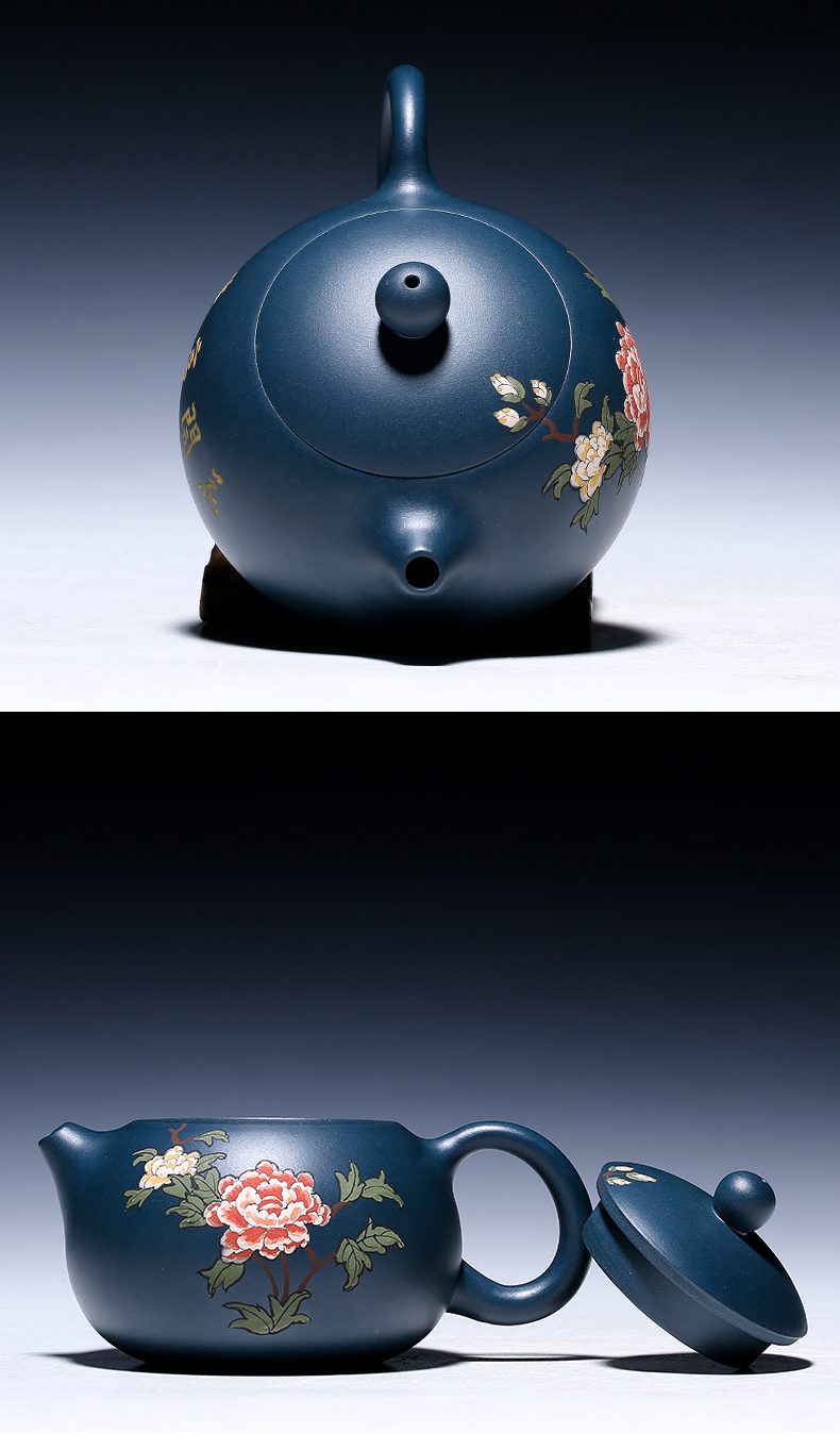 純手工紫砂壺，小巧琺瑯印花紫砂壺