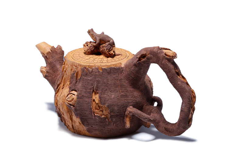 仿木外皮紫砂壺，創(chuàng)意木樁手工雕刻紫砂壺